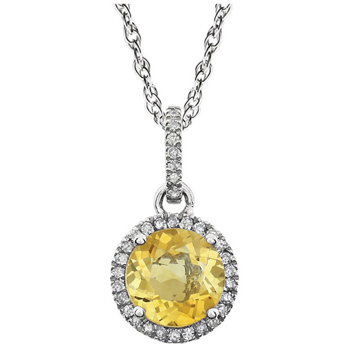 14kt White Gold 1.2 ct Citrine 18in Necklace with Diamonds