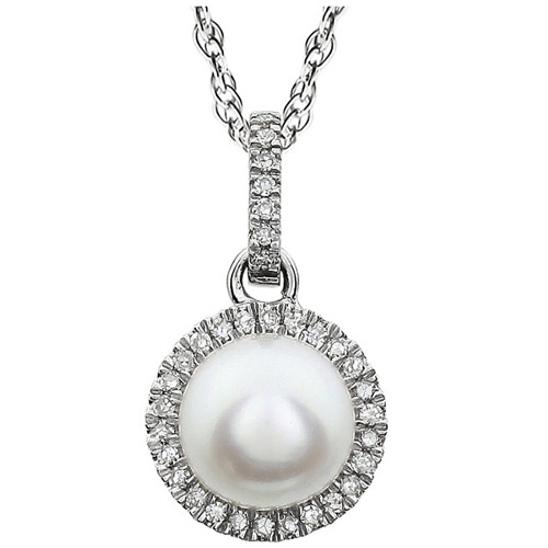14kt White Gold Freshwater Cultured Pearl 18in Necklace with Diamonds