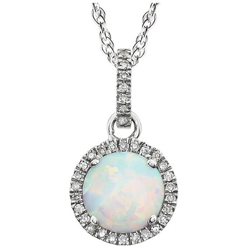 14kt White Gold .83 ct Created Opal 18in Necklace with Diamonds
