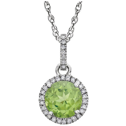 14kt White Gold 1.2 ct Peridot 18in Necklace with Diamonds