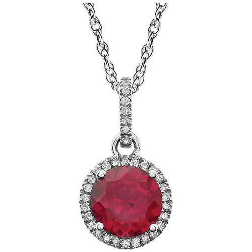 14kt White Gold 1.8 ct Created Ruby 18in Necklace with Diamonds