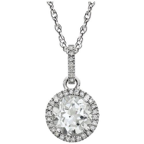 14k White Gold 1.8 ct Created White Sapphire Necklace with Diamonds