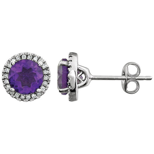 14kt White Gold 1 1/2 ct Amethyst and Diamond Halo Earrings