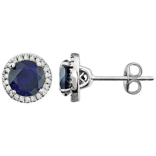 14kt White Gold 2 1/2 ct Created Sapphire and Diamond Halo Earrings