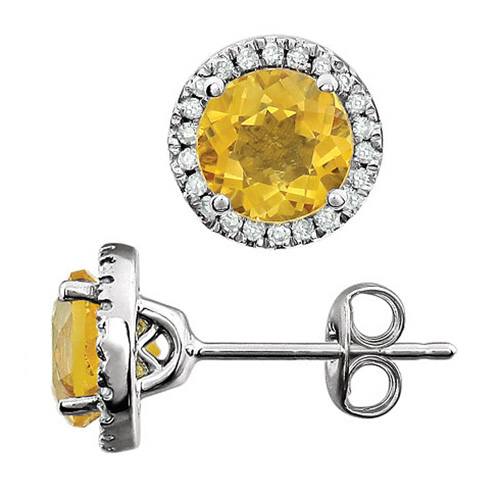 14kt White Gold 1 1/2 ct Citrine and Diamond Halo Earrings