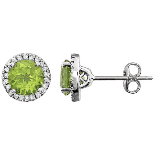 14kt White Gold 2 ct Peridot and Diamond Halo Earrings