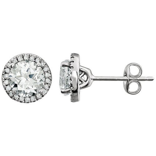 14kt White Gold 2 ct White Sapphire and Diamond Halo Earrings