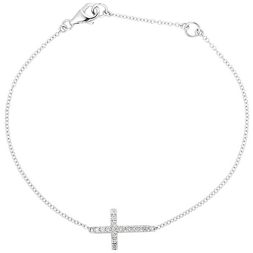 14kt White Gold 1/5 ct Diamond Sideways Cross Bracelet