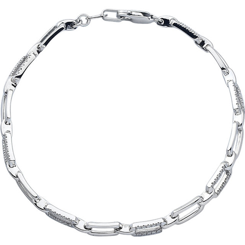 14kt White Gold 1/4 ct Diamond Rectangle Link 7 1/2in Bracelet