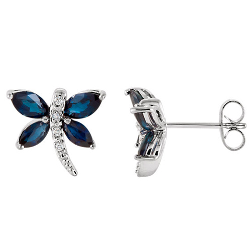 14k White Gold 1.8 ct tw Sapphire Dragonfly Earrings with Diamonds 