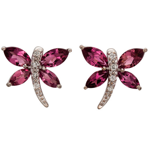 14k White Gold 1.3 ct tw Pink Tourmailne Dragonfly Earrings Diamonds 