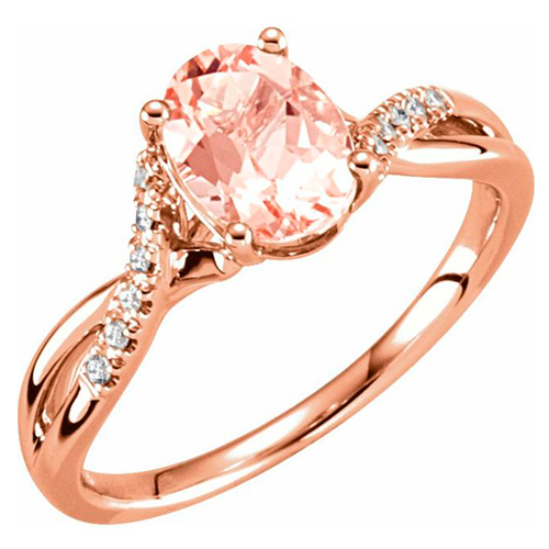 14k Rose Gold 1.2 ct Oval Morganite Ring with Diamond Accents