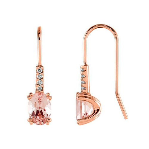 14k Rose Gold 1.6 ct Morganite Dangle Earrings with Diamonds