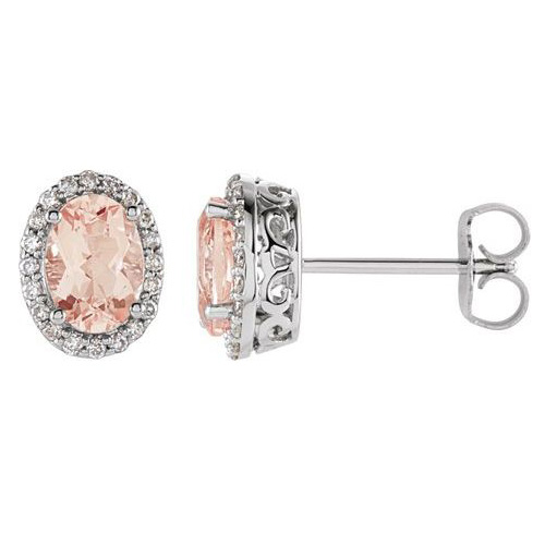 14k White Gold 1.6 ct Oval Morganite and Diamond Halo Earrings