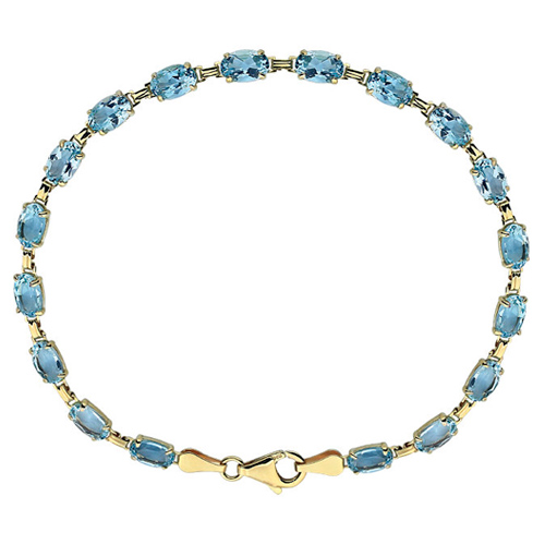 14k Yellow Gold 9 ct tw Sky Blue Topaz Line Bracelet 7.25in