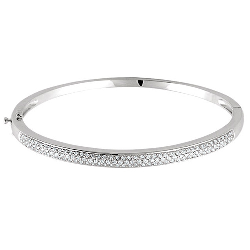 14k White Gold 1 ct tw Diamond Pave Bangle Bracelet