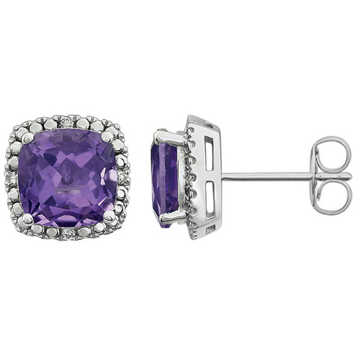 14kt White Gold 2.1 ct Amethyst and Diamond Halo Earrings