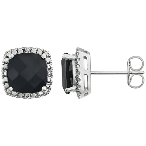 14kt White Gold 1.8 ct Black Onyx and Diamond Halo Earrings