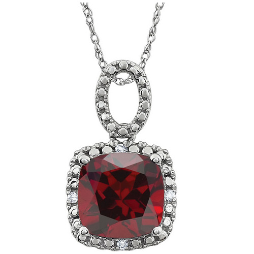14k White Gold 2.8 ct Cushion Cut Mozambique Garnet Diamond Necklace