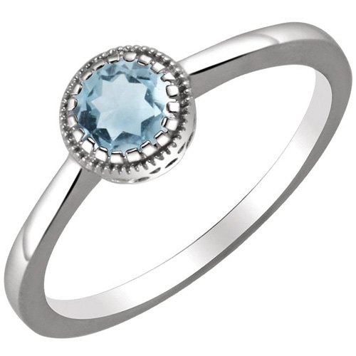 14kt White Gold 1/2 ct Aquamarine Ring with Beaded Edge