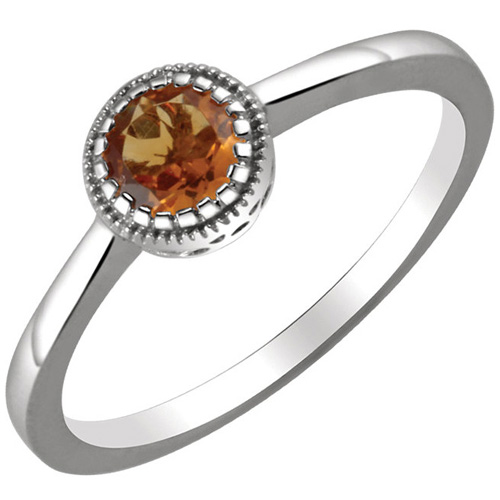14kt White Gold 1/2 ct Citrine Ring with Beaded Edge