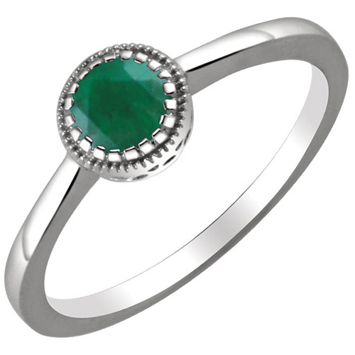 14kt White Gold 1/2 ct Solitaire Emerald Ring with Beaded Edge