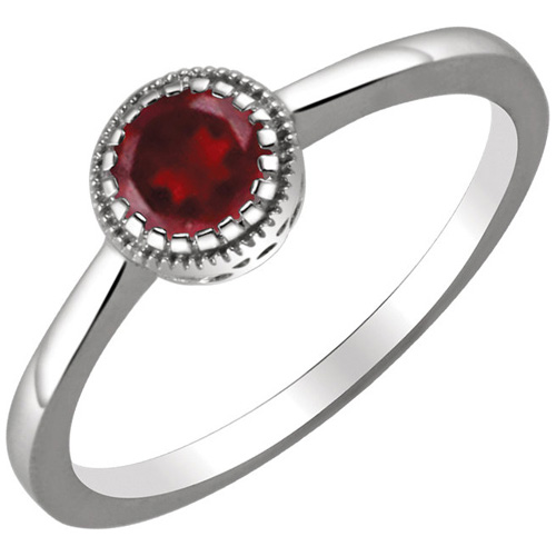 14kt White Gold 2/3 ct Garnet Ring with Beaded Edge