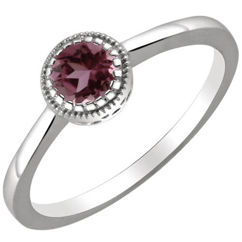 14kt White Gold 1/2 ct Pink Tourmaline Ring with Beaded Edge