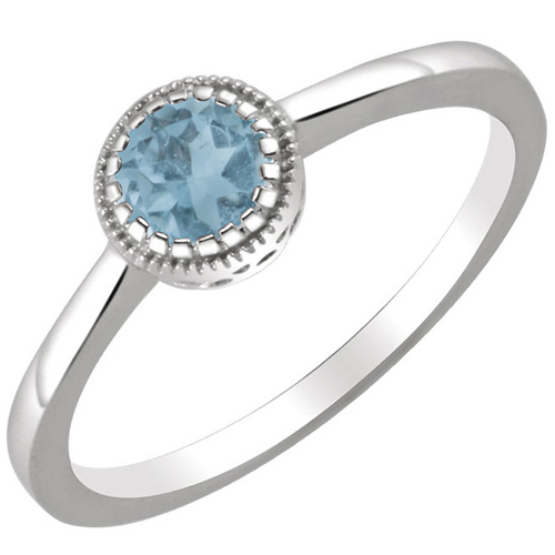 14kt White Gold 3/5 ct Swiss Blue Topaz Ring with Beaded Edge