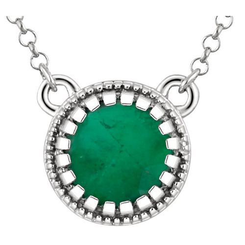 14k White Gold 2/5 ct Emerald Solitaire Necklace