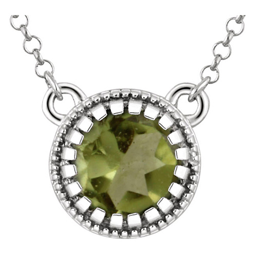 14k White Gold 1/2 ct Peridot Necklace with Beaded Border
