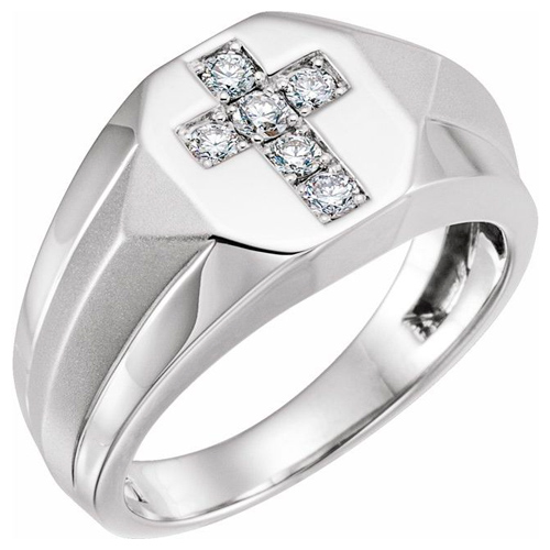 14k White Gold 1/3 ct tw Diamond Men's Cross Ring JJ651626W