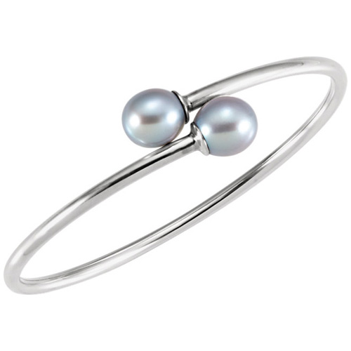 Sterling Silver Gray Freshwater Cultured Pearl Bangle Bracelet