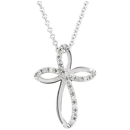 14k White Gold 1/10 ct Diamond Open Cross 18in Necklace