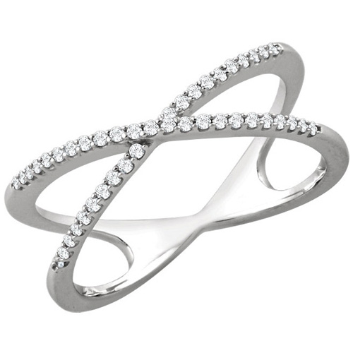 14kt White Gold 1/6 ct Diamond Cross Over Ring