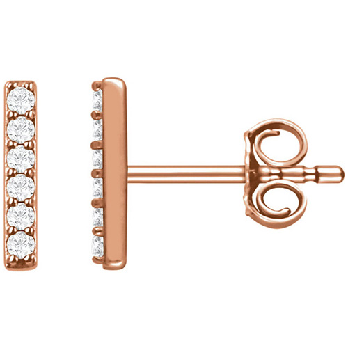 14kt Rose Gold 1/10 ct Diamond Bar Earrings