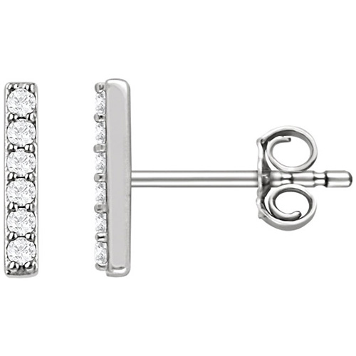 14kt White Gold 1/10 ct Diamond Bar Earrings
