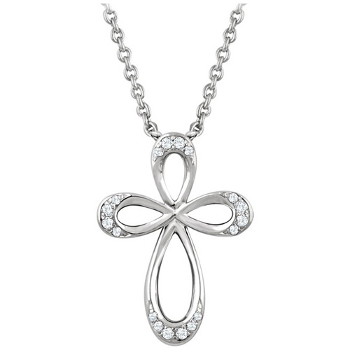 Sterling Silver 1/10 ct tw Diamond Loop Cross 18in Necklace JJ651787