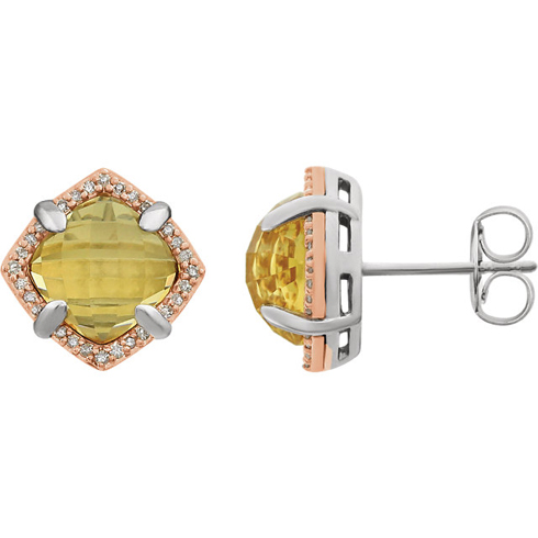 Rose Gold-plated Silver 4 ct Citrine and Diamond Halo Earrings