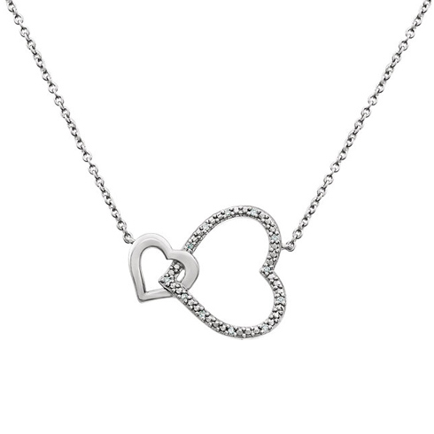 Sterling Silver Diamond Joined Hearts 18in Necklace