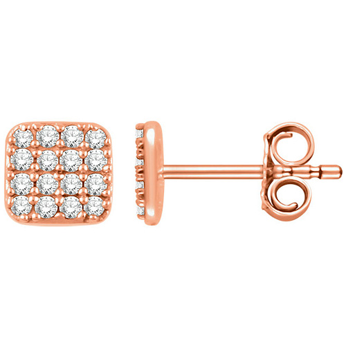14kt Rose Gold 1/5 ct Diamond Square Cluster Earrings