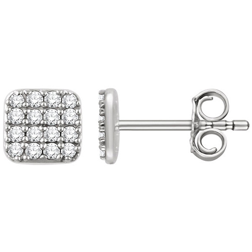 14kt White Gold 1/5 ct Diamond Square Cluster Earrings