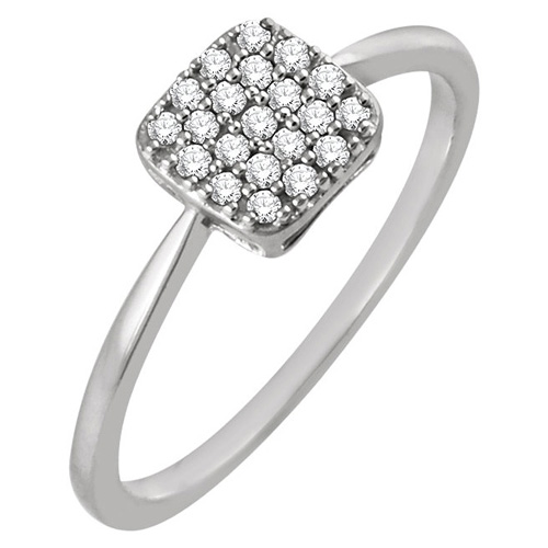 14kt White Gold 1/6 ct Diamond Square Cluster Ring