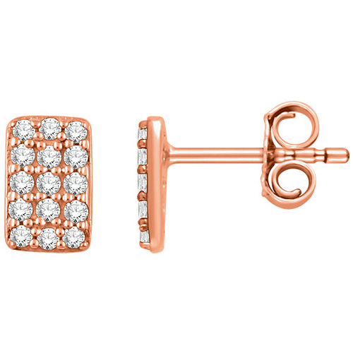 14kt Rose Gold 1/5 ct Diamond Rectangle Cluster Earrings