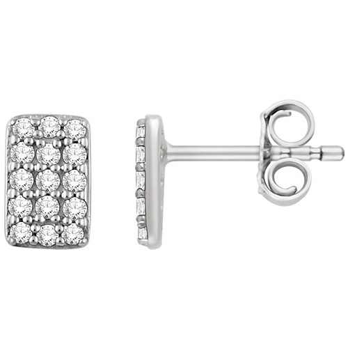 14kt White Gold 1/5 ct Diamond Rectangle Cluster Earrings