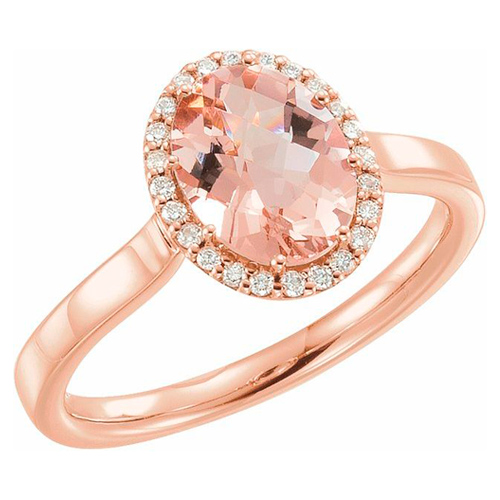 14k Rose Gold 1 1/2 ct Oval Morganite Halo Ring with Diamonds