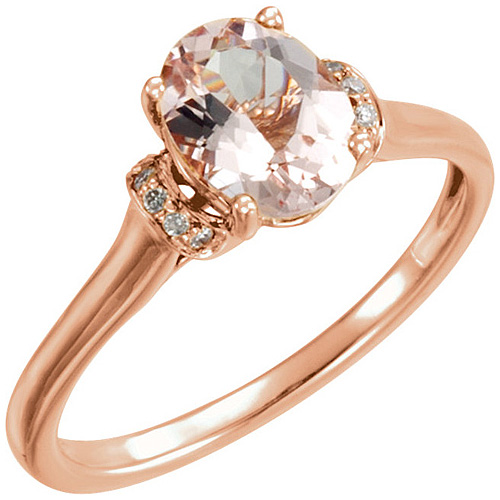 14kt Rose Gold 1.2 ct Oval Morganite & .05 ct tw Diamond Ring