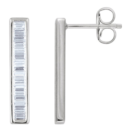 14kt White Gold 1/3 ct Diamond Baguette Bar Earrings
