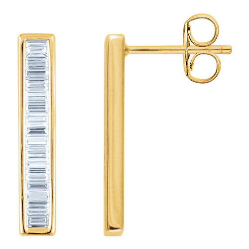 14kt Yellow Gold 1/3 ct Diamond Baguette Bar Earrings