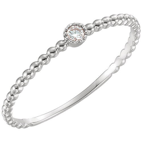 14kt White Gold .03 ct Diamond Stackable Bead Texture Ring